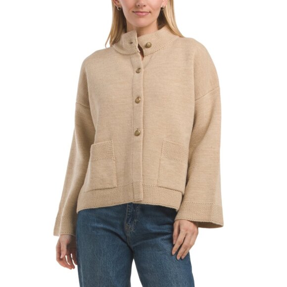 COCOGIO Beige Made In Italy Cardigan With Gold Tone Buttons And Pockets - Picture 1 of 2